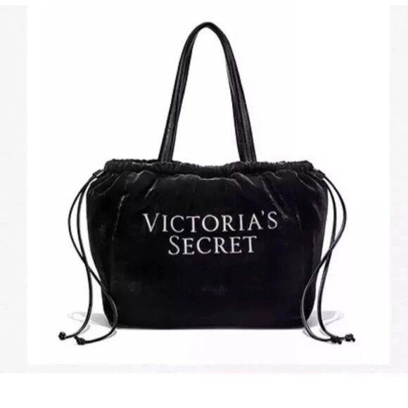 Victoria’s Secret Limited Edition Black Velvet Luxe Tote Bag rhinestone letterin - Picture 1 of 4
